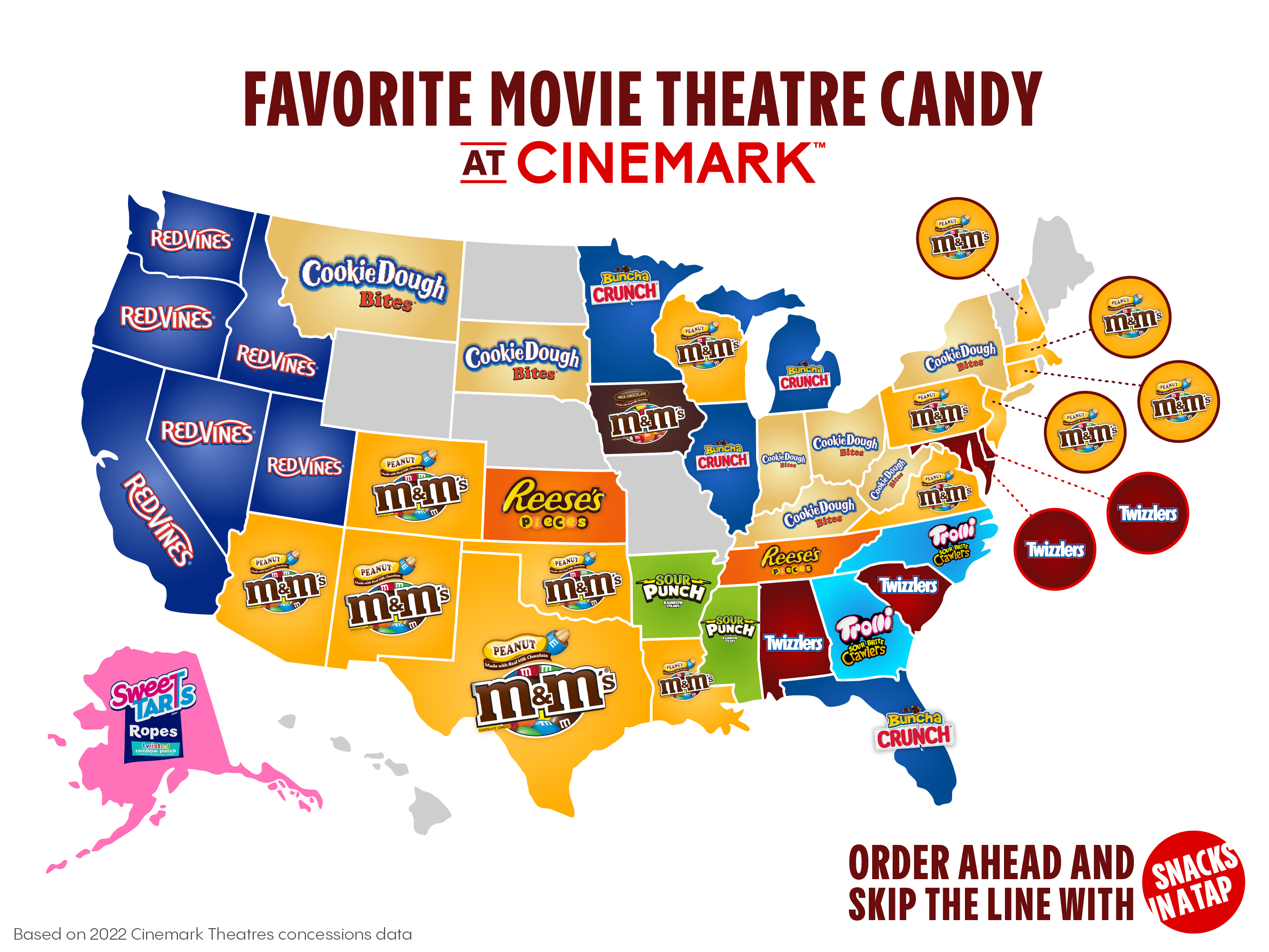 Map of America's favorite movie theater candy by state