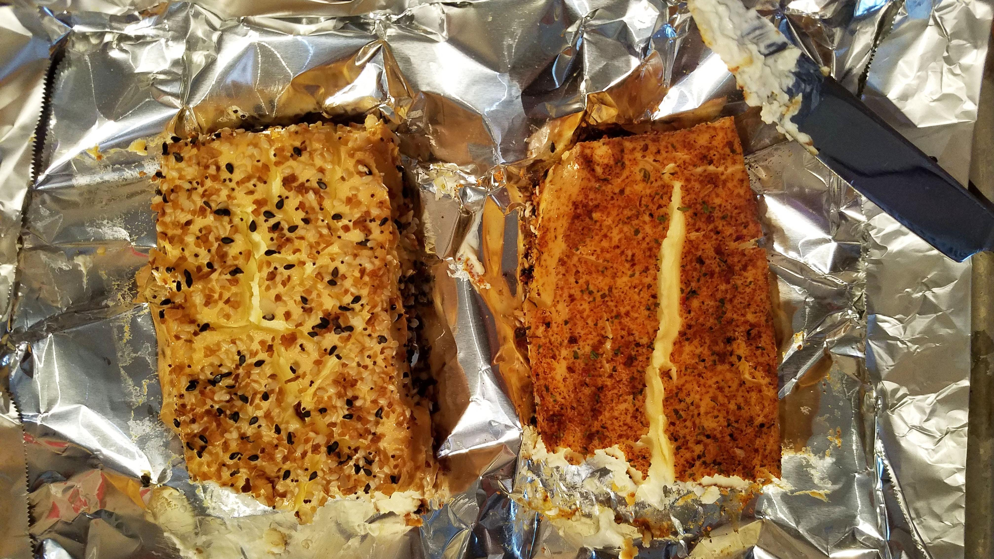 smoked cream cheese blocks with butter knife on aluminum foil