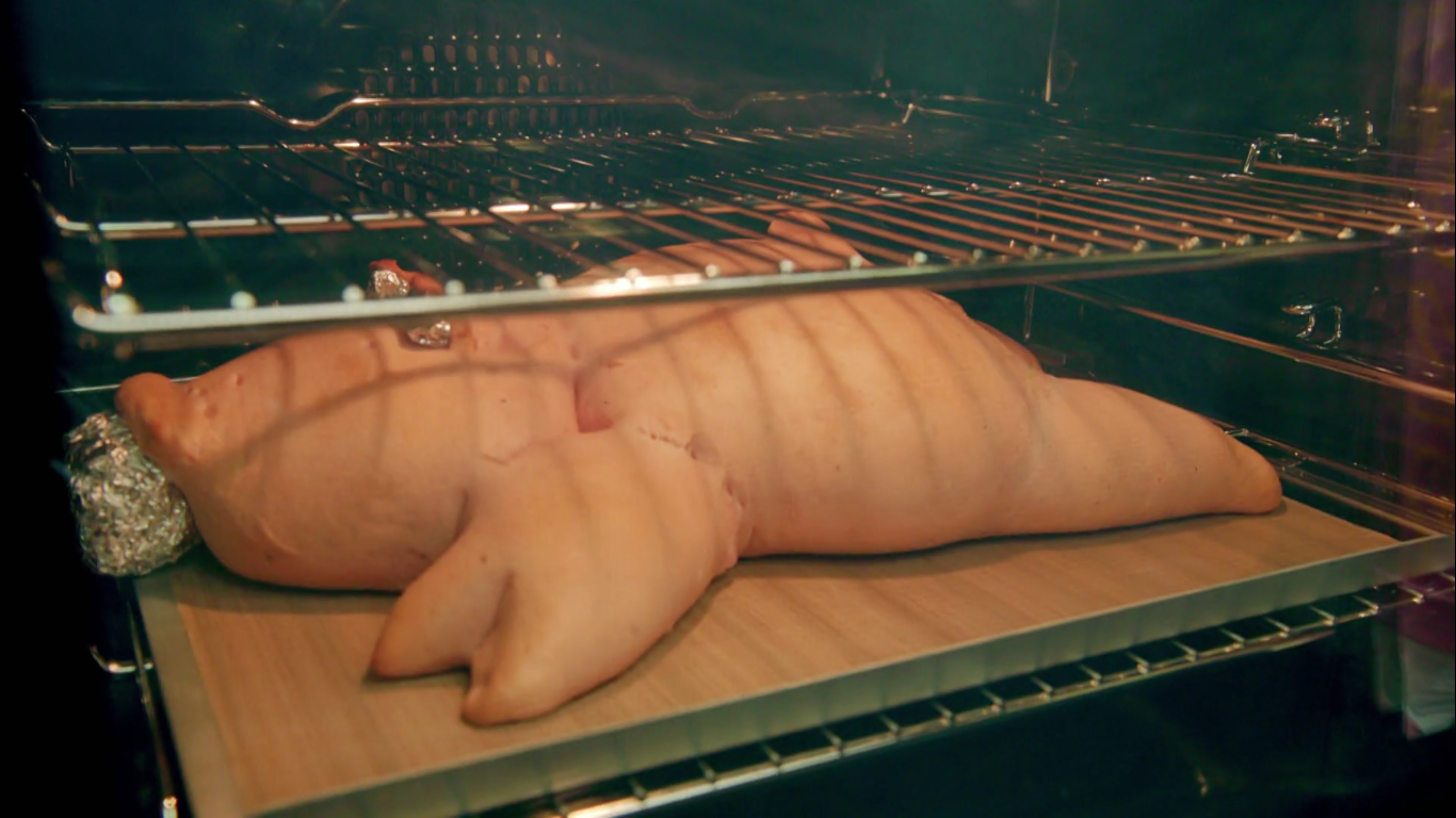 Pig Bread in the oven on The Great British Baking Show