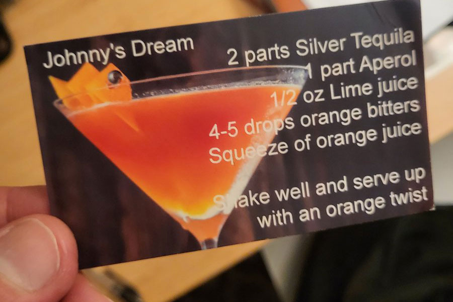 Business card depicting original cocktail recipe