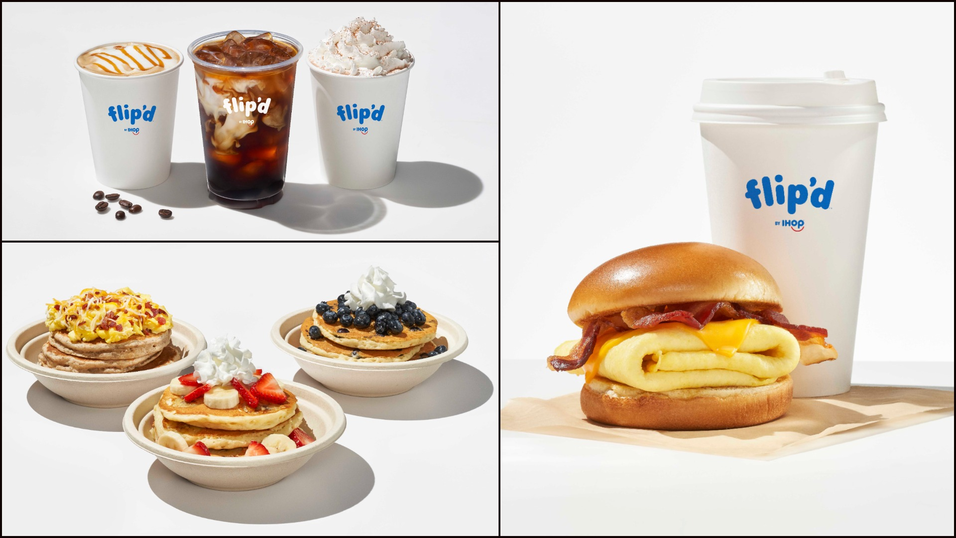 Flip'd coffee, breakfast sandwiches, and pancake bowls [all images provided by IHOP]