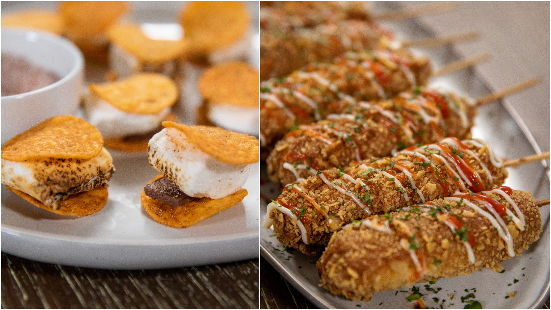 Left: Spicy Tostitos s'mores; Right: Tostitos-crusted corn dog [images provided by Frito-Lay]