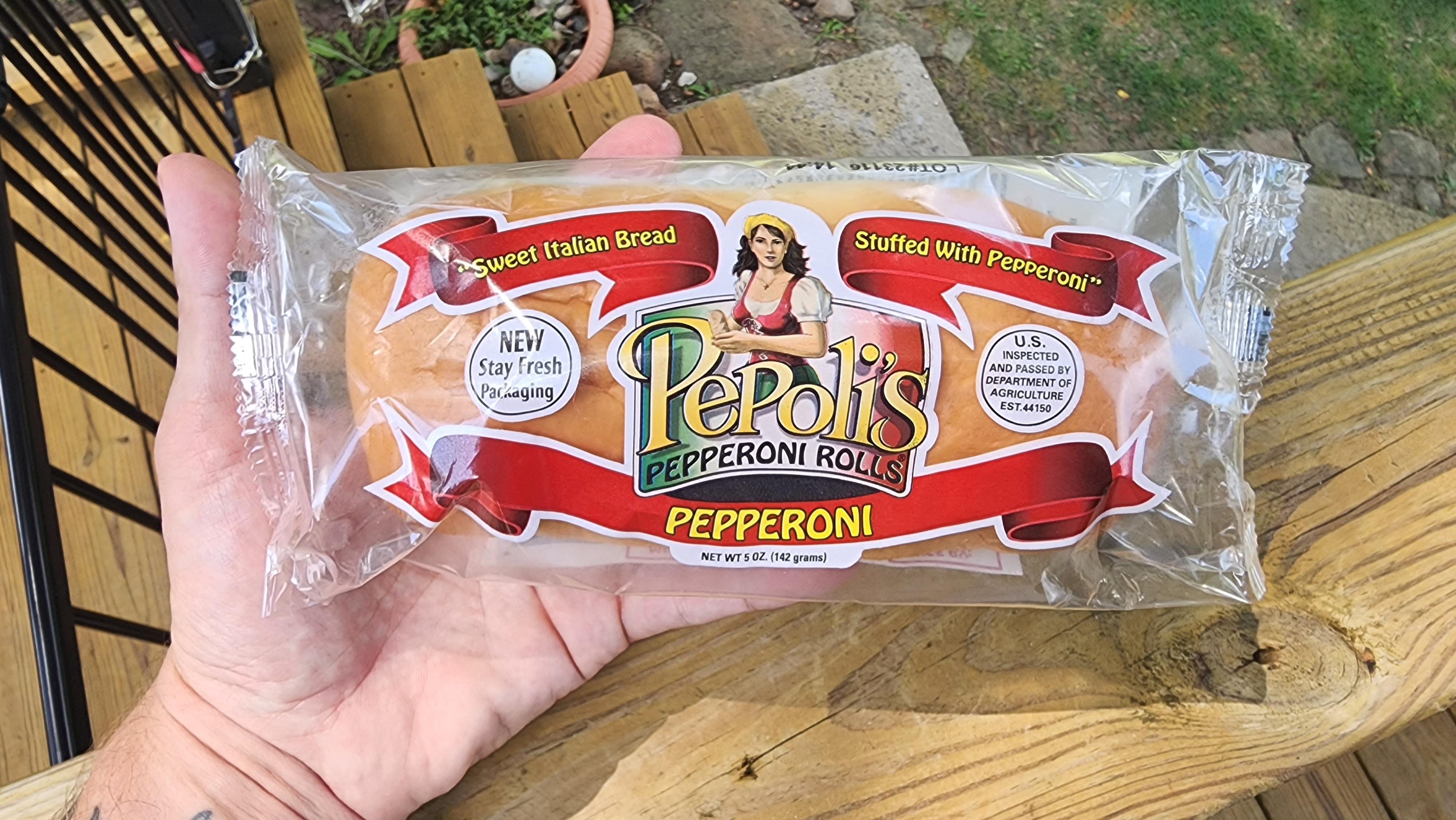 Pepoli's pepperoni roll in plastic wrapper