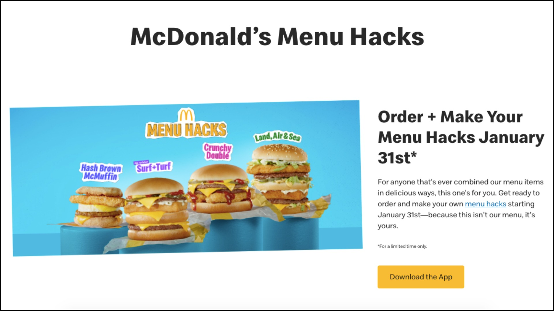 McDonald's Menu Hacks on McDonald's website