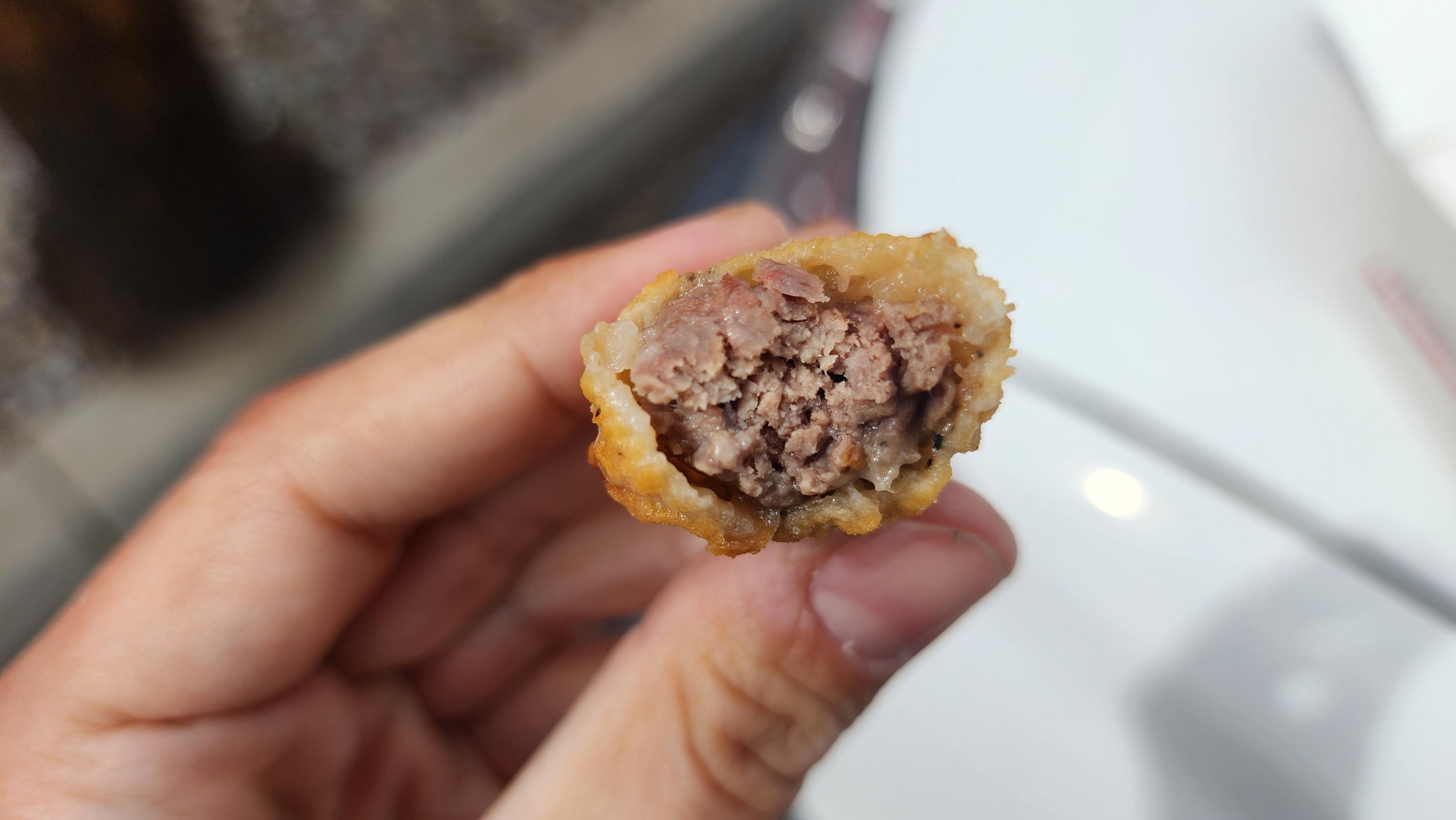 Closeup of a fried steak finger from Mac's Steak in the Rough