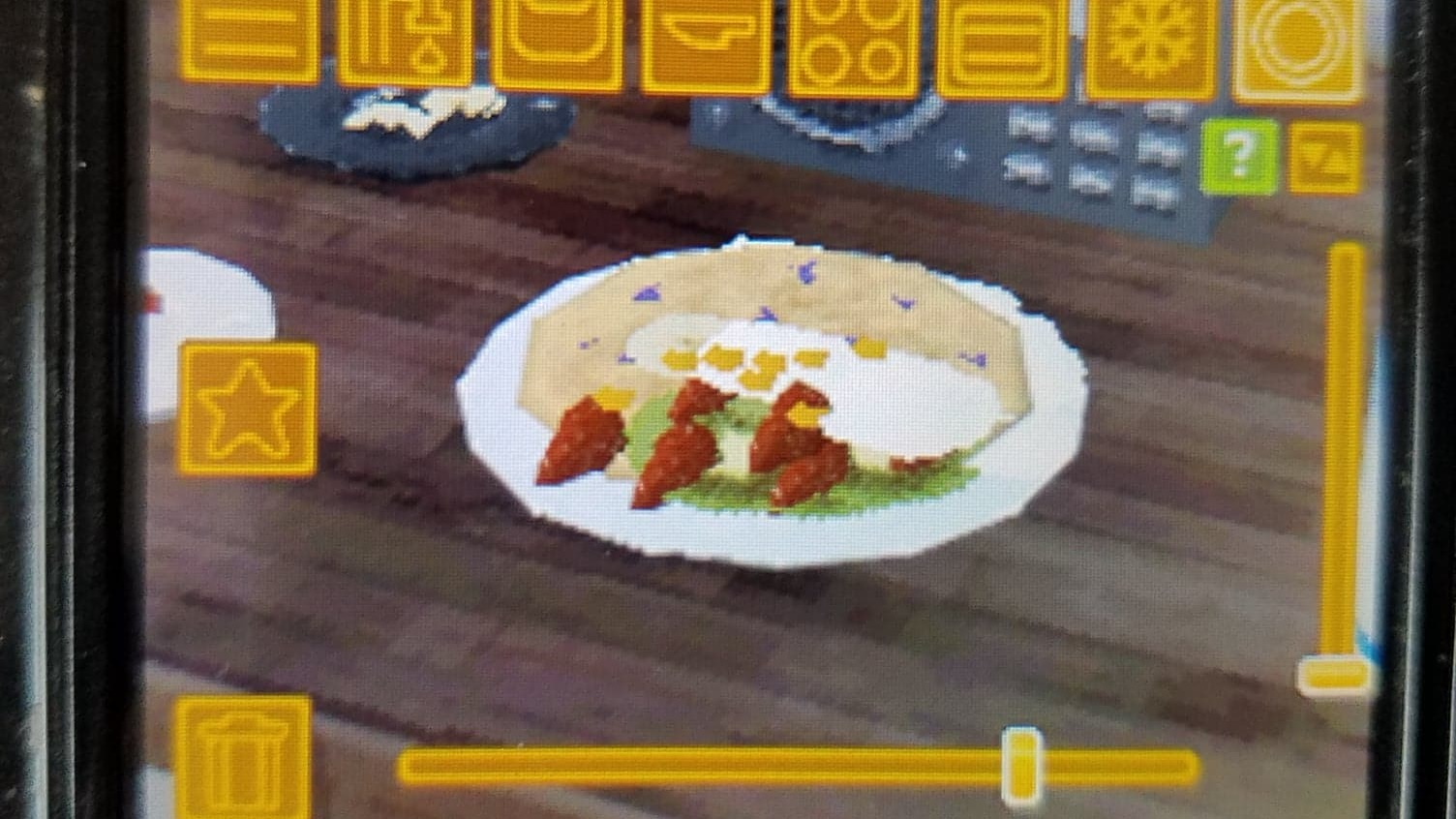 Very pixelated-looking plate of pancakes