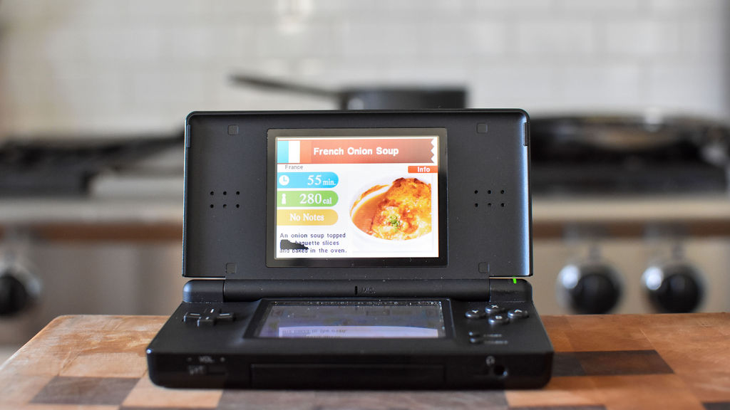 Nintendo DS displaying recipe for French Onion Soup