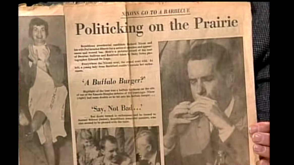 Newspaper story of Nixon eating a sandwich