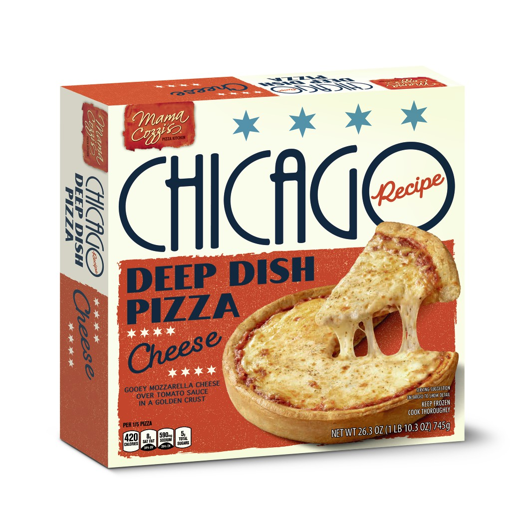Product shot of Mama Cozzi's Chicago Recipe Deep Dish Pizza [image provided by ALDI]