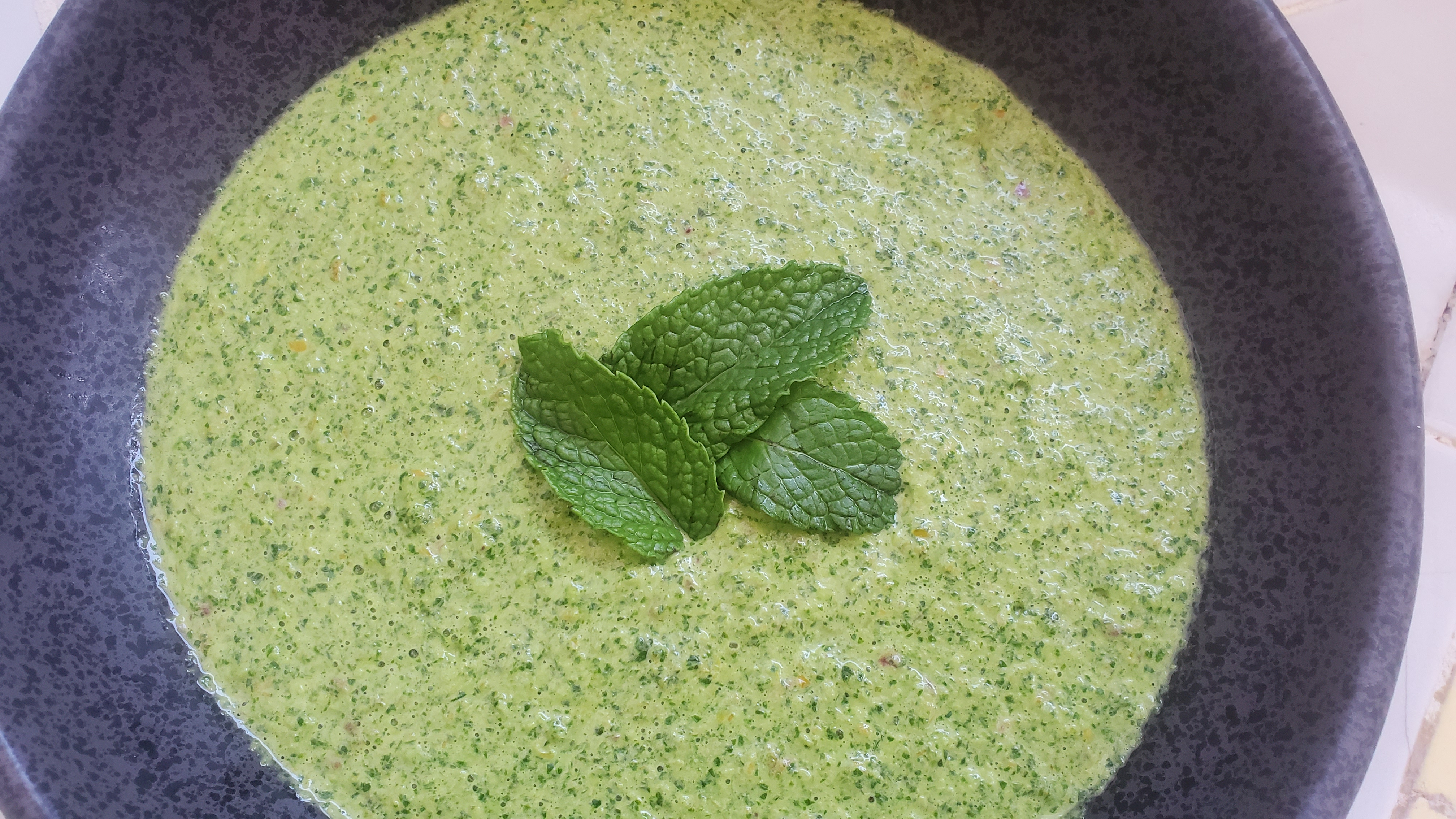 overhead view of aji verde in a stone bowl