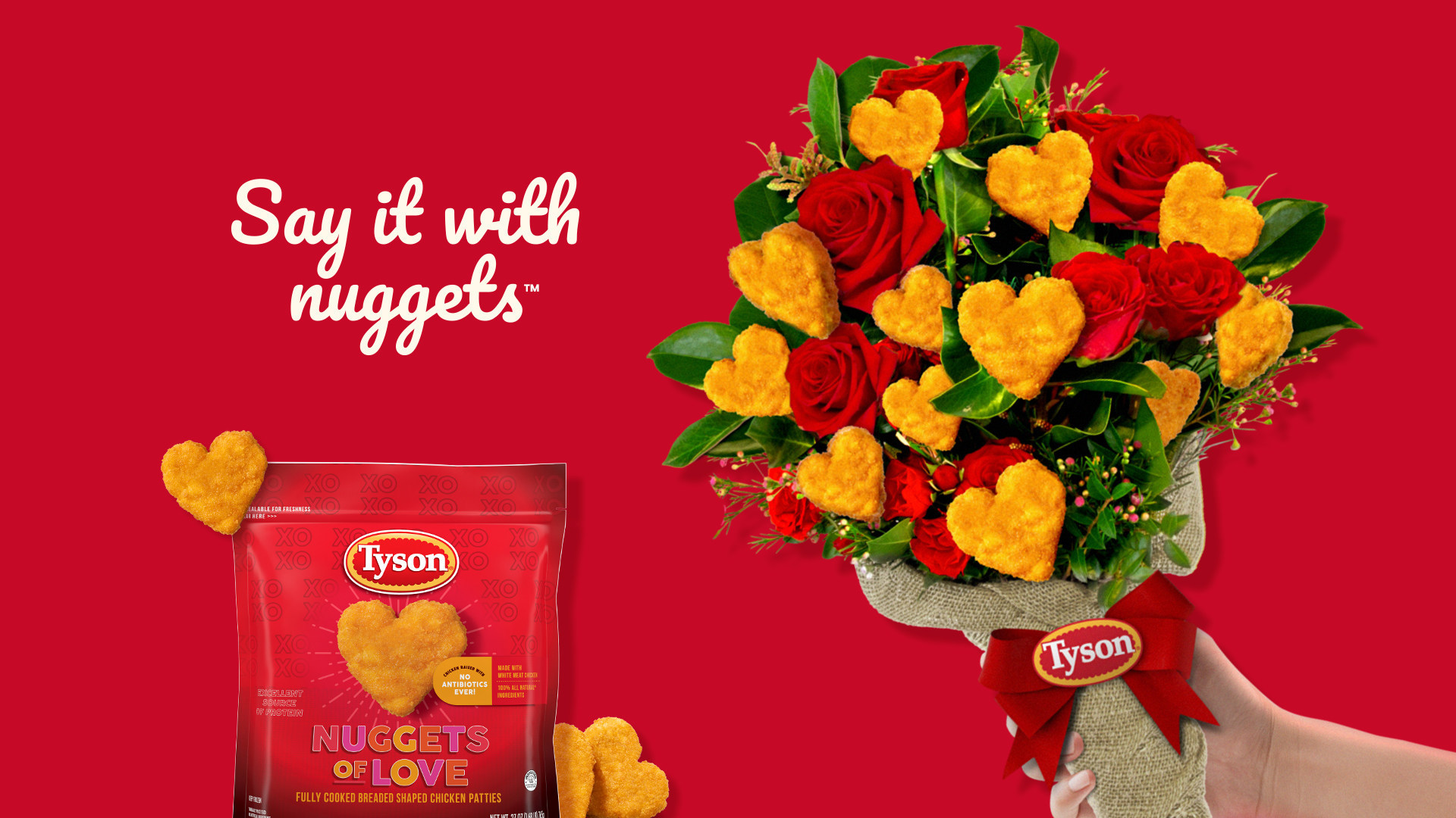 Product shot of Tyson heart-shaped nuggets