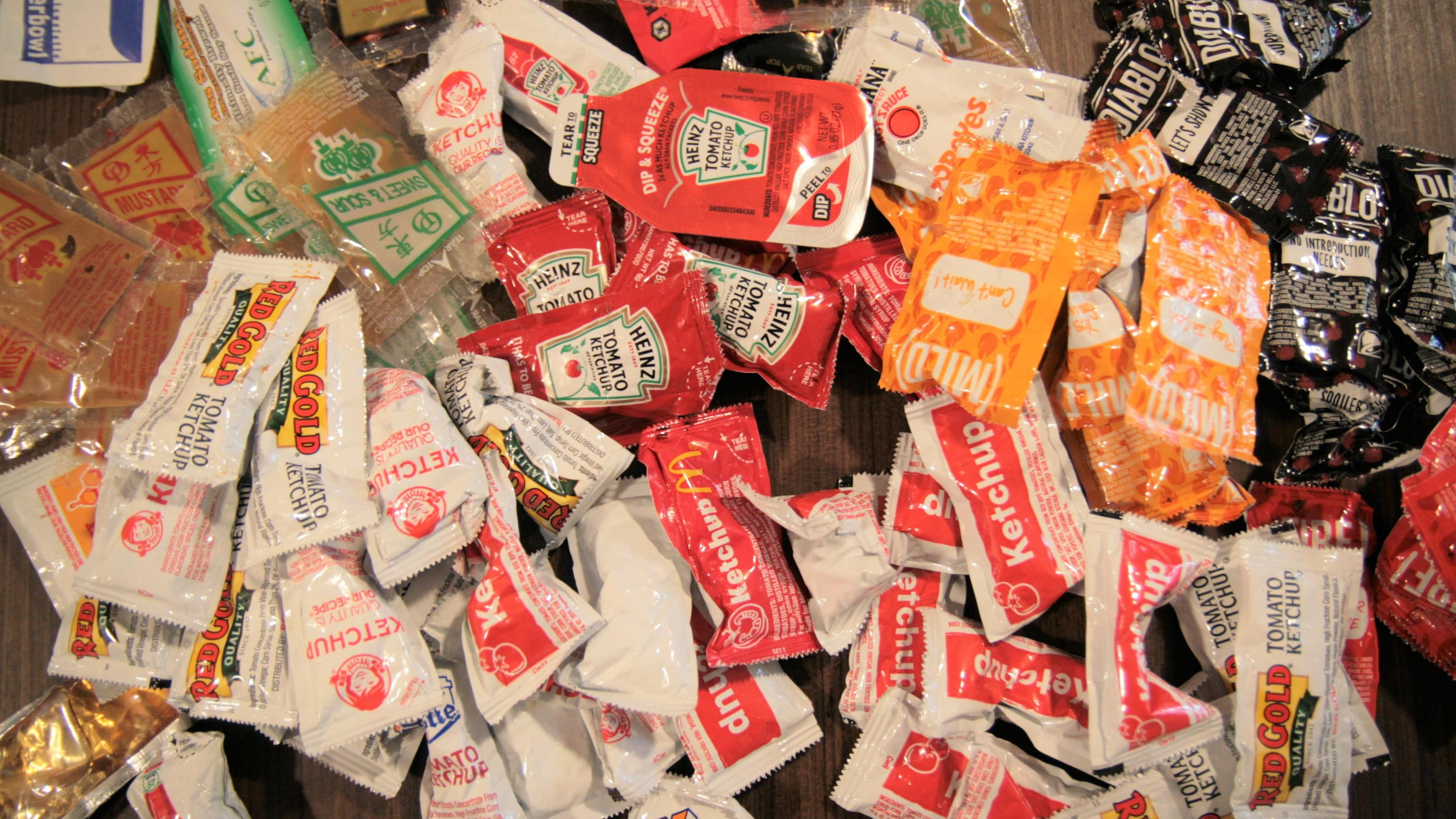 large amount of condiment packets