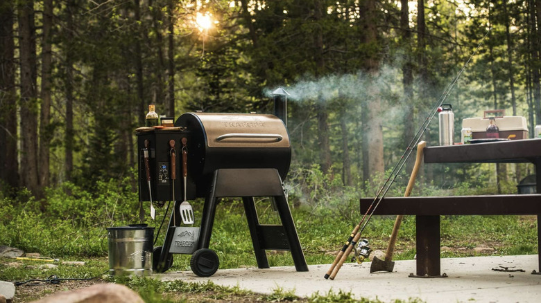 Pellet grill in a forest