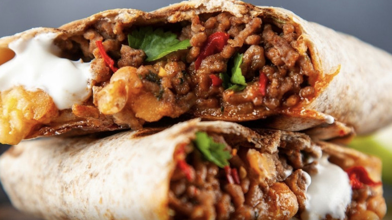 Close-up of a Mexican hamburger burrito