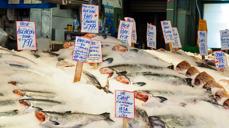 Various fish for sale at market