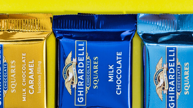 three Ghirardelli chocolate squares