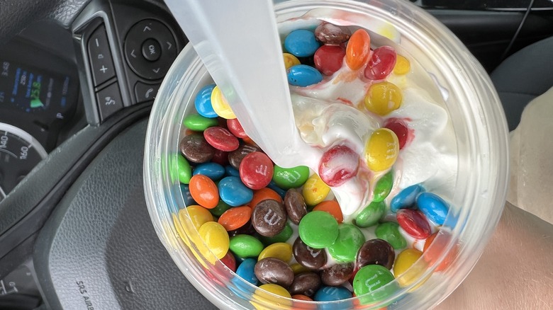 M&M's McFlurry with a spoon in it