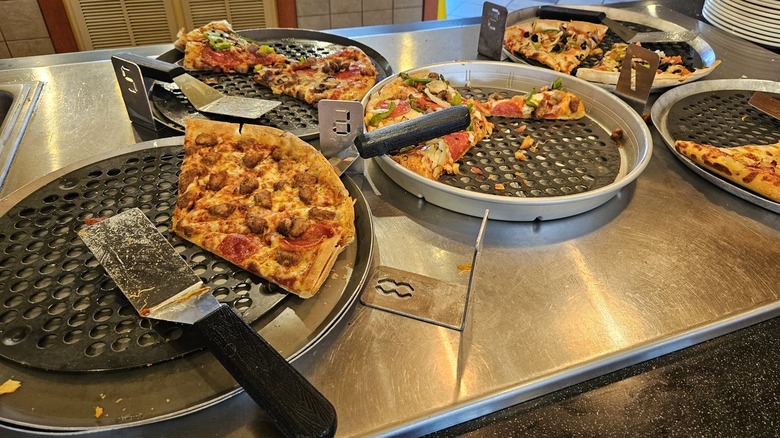 Slices of pizza at the Pizza Hut buffet