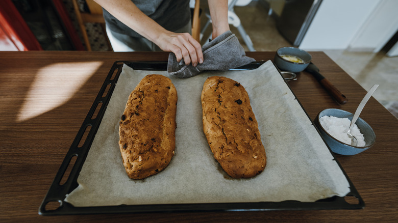 Baked fruitcake fresh from the oven