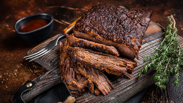 Smoked brisket on cutting board