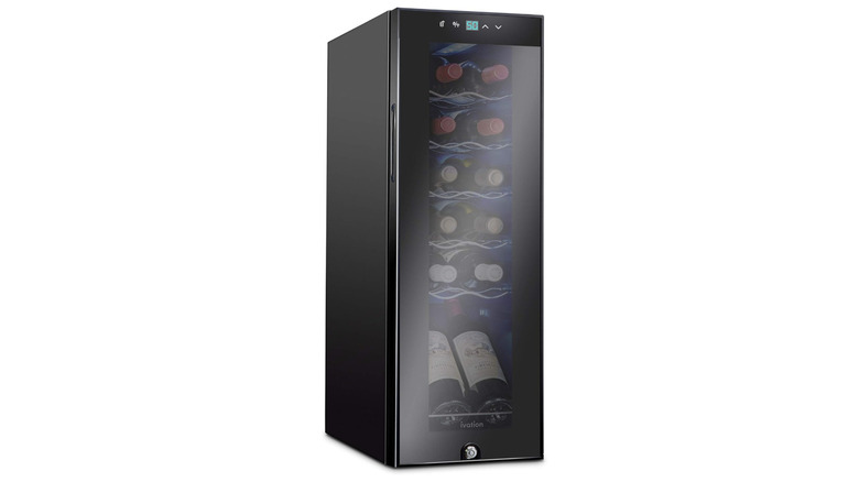 Ivation 12-bottle compressor wine cooler refrigerator filled with bottles