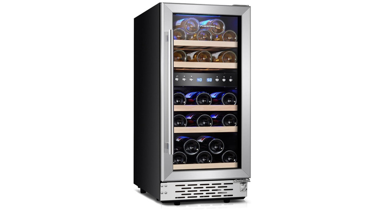 Phiestina wine cooler refrigerator filled with bottles