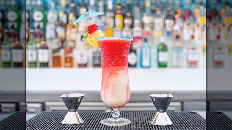 A Miami vice cocktail on a bar