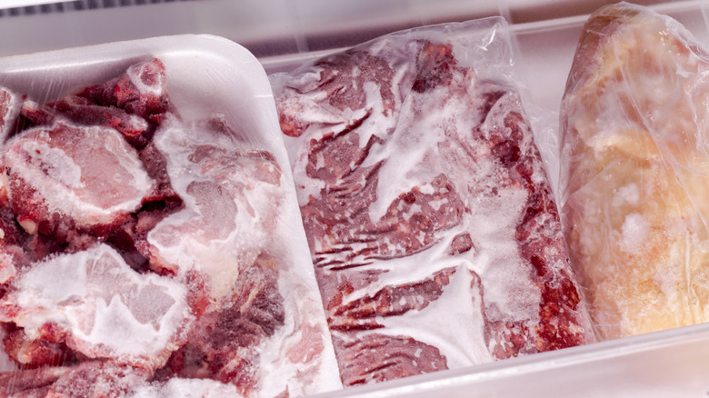 Packages of frozen meat