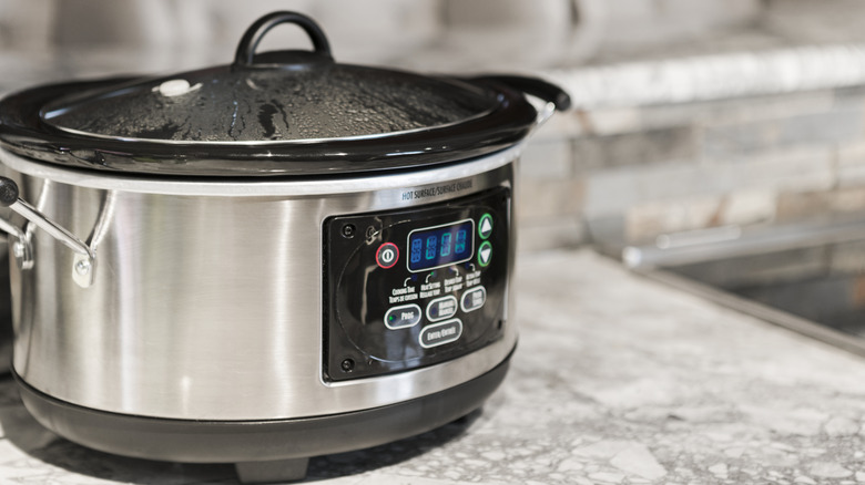 Slow cooker on a countertop