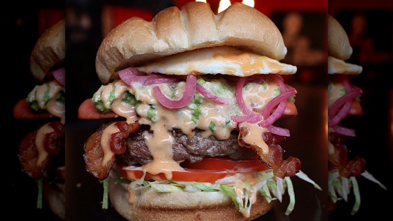 Close-up of a Big Papi burger