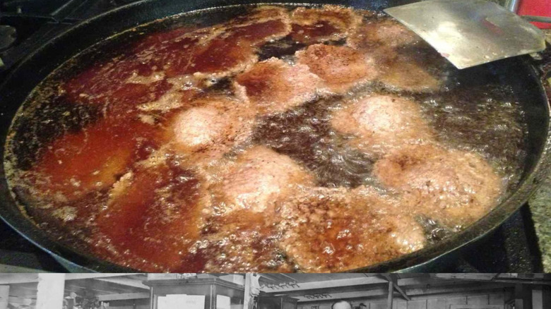 Burger patties being deep-fried