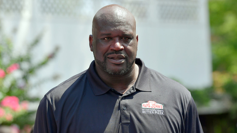 Shaquille O'Neal in a Papa Johns shirt