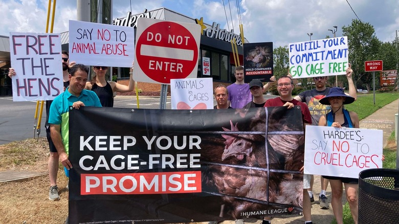 Protesters outside of a Hardee's location