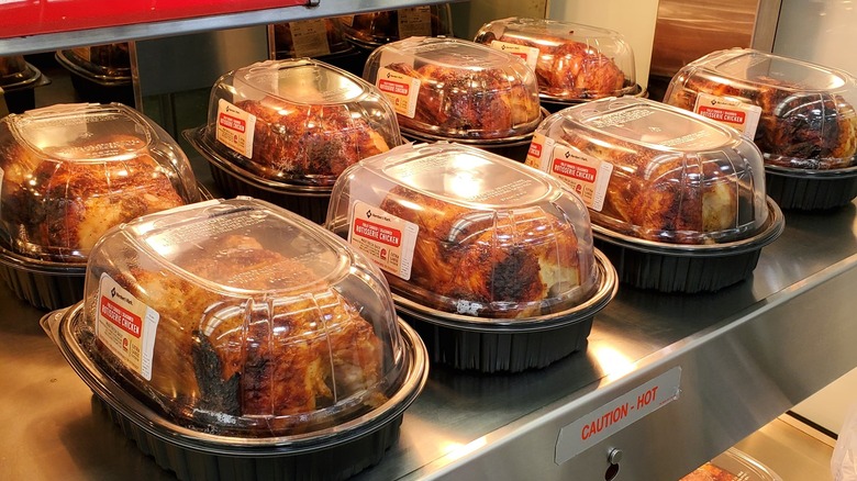 Rotisserie chickens in plastic containers