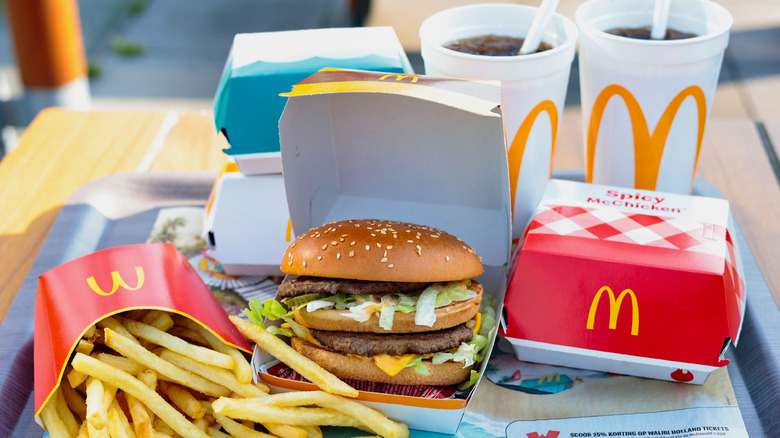 McDonald's burger with fries and drinks