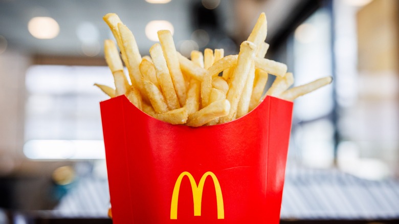 Box of McDonald's fries standing upright