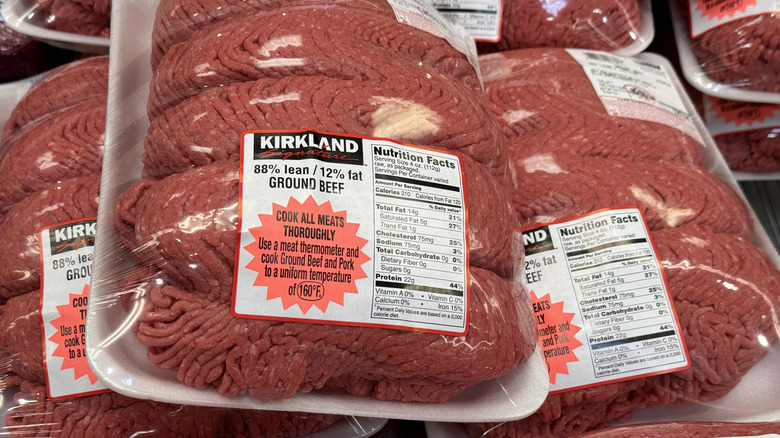 Packages of ground beef at the supermarket