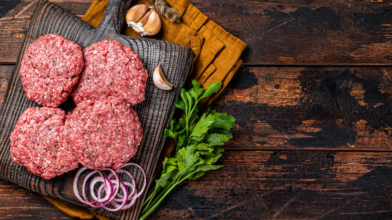 Raw beef burger patties