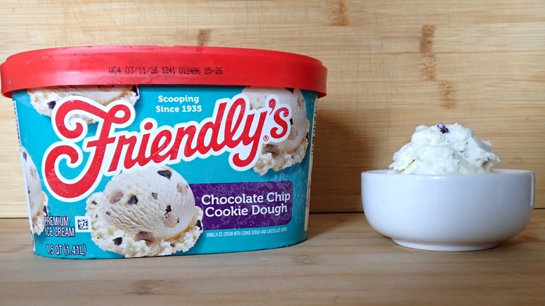 A carton of Friendly's chocolate chip cookie dough ice cream