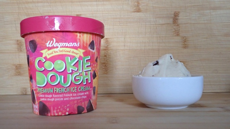 Wegmans cookie dough premium French ice cream carton and bowl