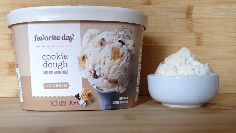 Favorite Day cookie dough ice cream carton and bowl