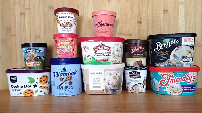 An assortment of cookie dough ice cream brands