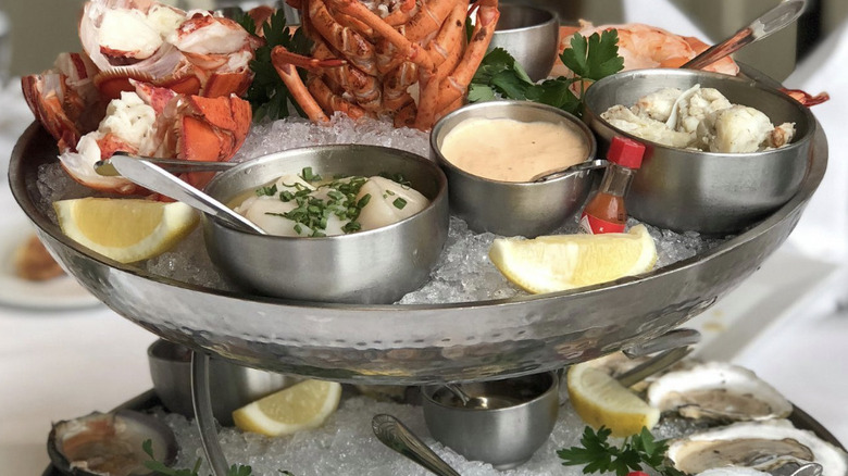 Davio's Northern Italian Steakhouse seafood tower with scallops