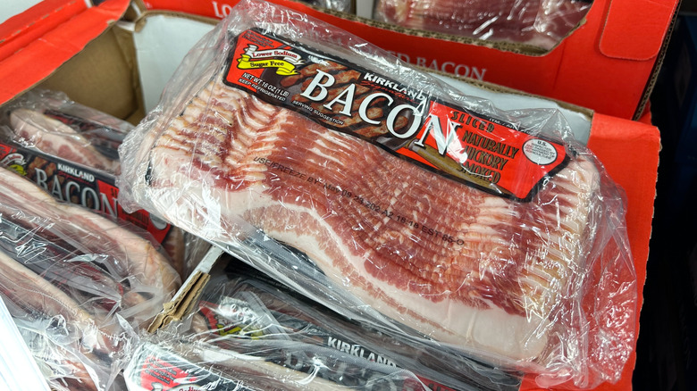 Kirkland hickory smoked bacon packages at Costco