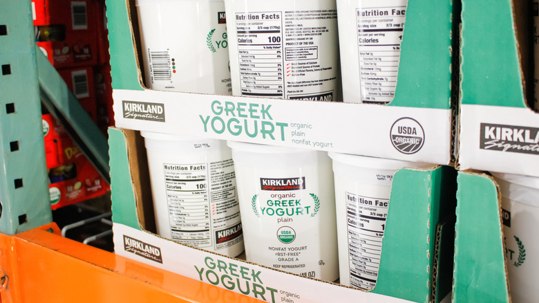 Kirkland Greek yogurt on store shelf