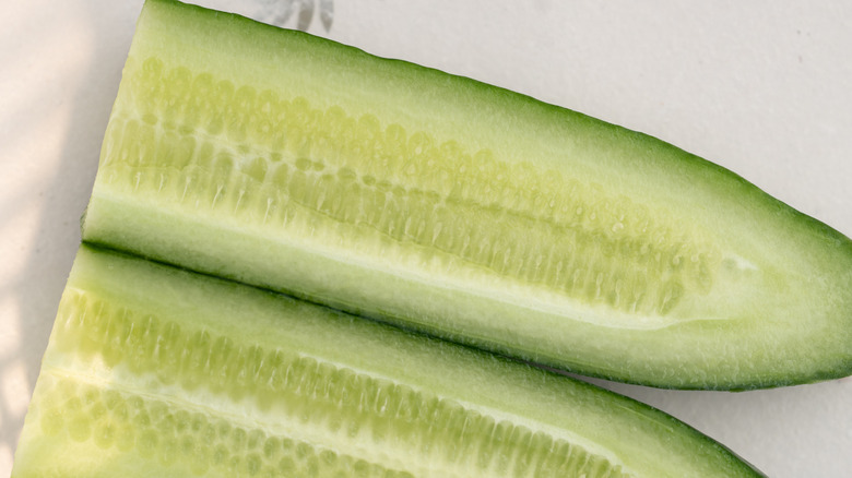 Close-up of a split-open cucumber