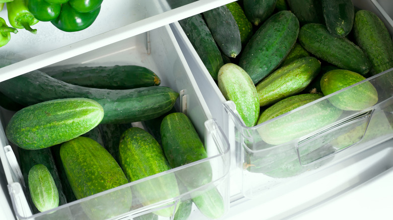 Two refrigerator drawers full of cucumbers