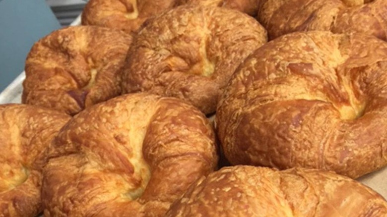 A table of Costco's round croissants