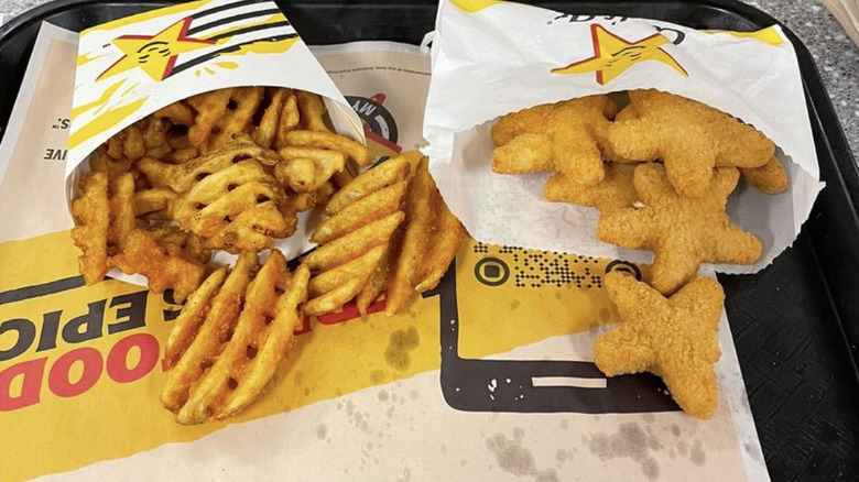 An order of Carl's Jr. chicken stars and fries on a tray