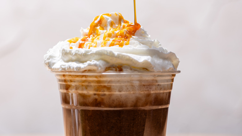 iced caramel frappe topped with whipped cream